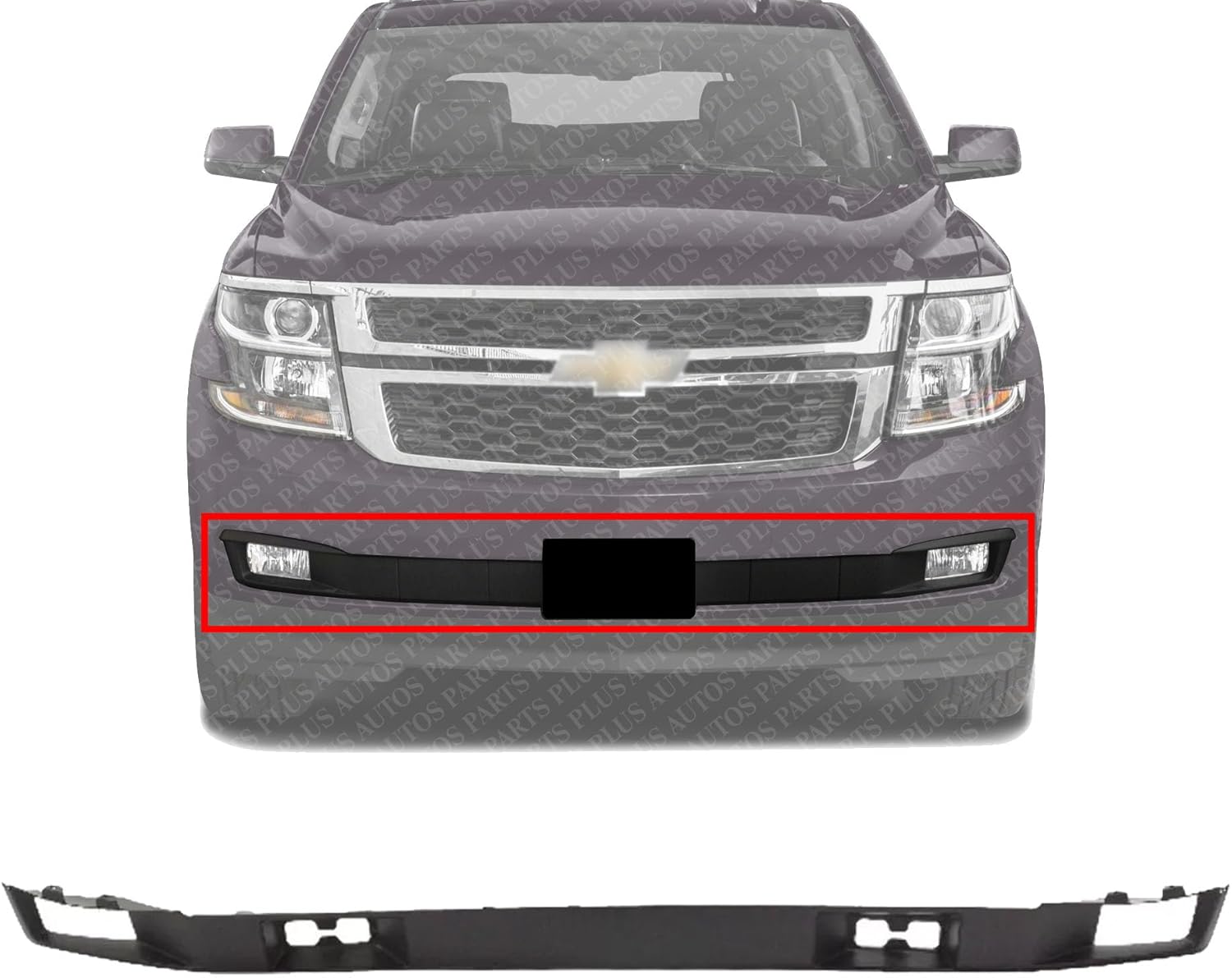 Front Bumper Face Bar Lower Trim Molding Textured With Tow Hook Holes Direct Replacement Compatible With 2015-2020 Chevrolet Suburban/Tahoe GM1044136 23243961 22936496