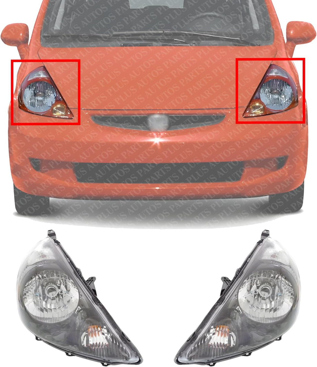 Set Of 2 Front Head Light Assembly Black Interior Left Driver & Right Passenger Side Direct Replacement Compatible With 2007-2008 Honda Fit 33101SLNA01ZC-PFM 33151SLNA01Z