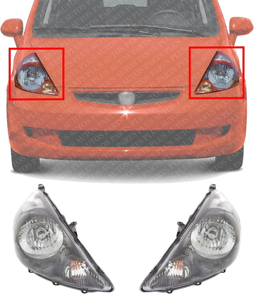 Set Of 2 Front Head Light Assembly Black Interior Left Driver & Right Passenger Side Direct Replacement Compatible With 2007-2008 Honda Fit 33101SLNA01ZC-PFM 33151SLNA01Z