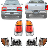 Front Headlights + Signals + Tail Lamps Assembly Right Passenger & Left Driver Side Direct Replacement Compatible With Toyota Tundra 2000-2004 TO2503129 TO2502129 TO2800129 TO2801129