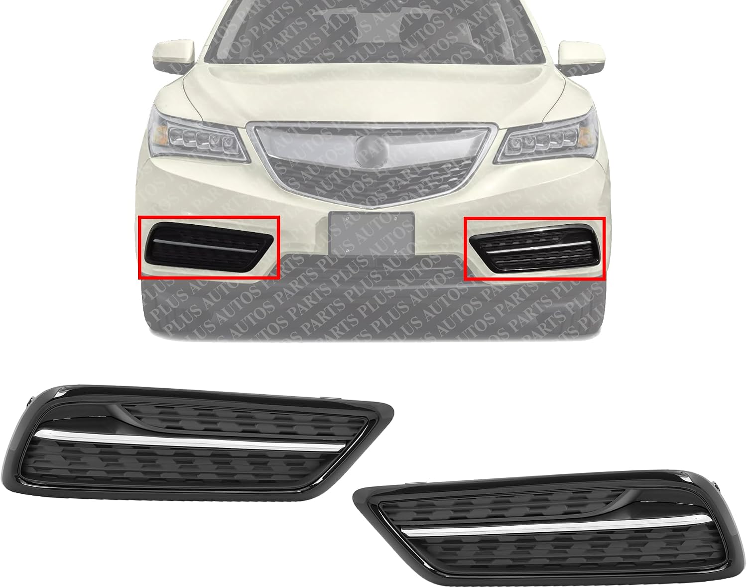 Set Of 2 Front Fog Light Cover Primed With Chrome Right Passenger & Left Driver Side Direct Replacement Compatible With 2014-2016 Acura MDX AC1039105 AC1038105 71102TZ5A00 71107TZ5A01