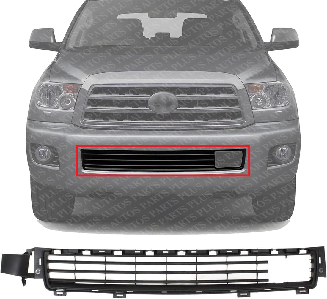 Front Bumper Center Grille Garnish Black Plastic Direct Replacement Compatible With 2008-2017 Toyota Sequoia TO1036132 527110C030