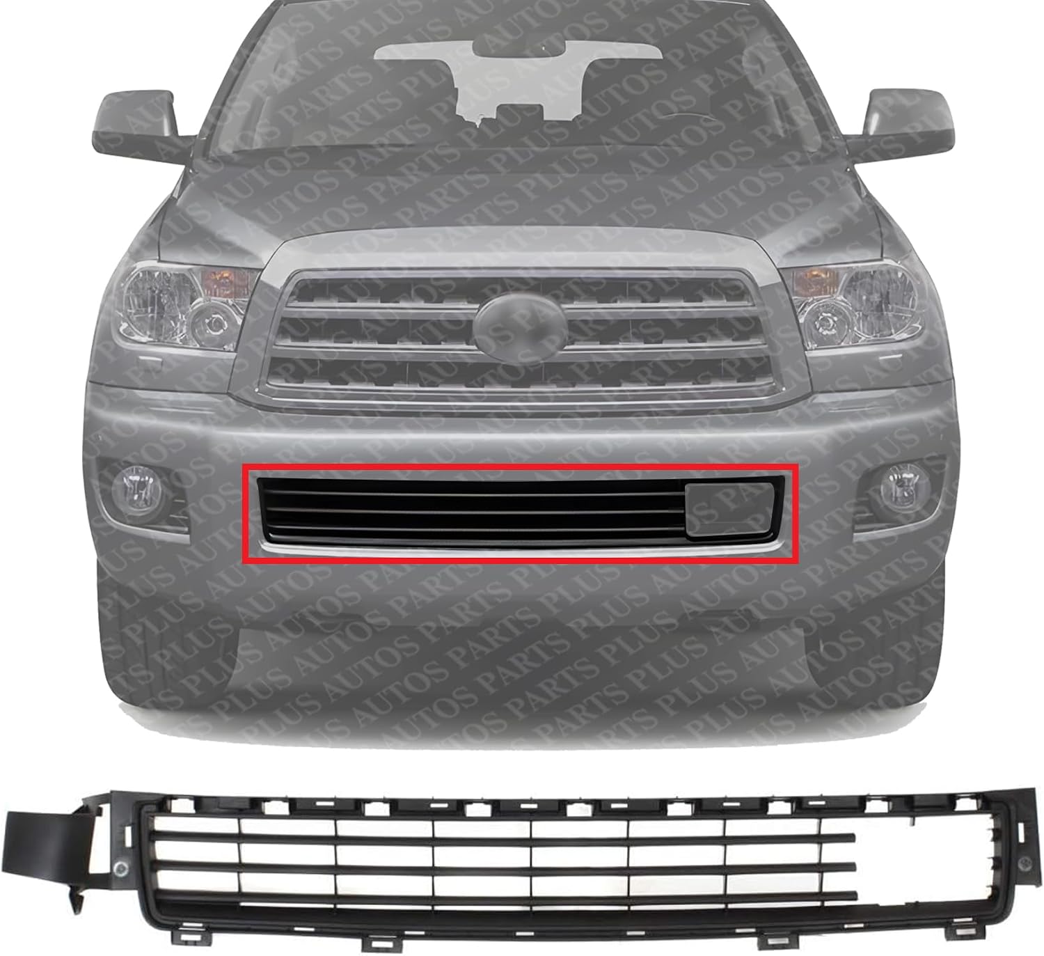 Front Bumper Center Grille Garnish Black Plastic Direct Replacement Compatible With 2008-2017 Toyota Sequoia TO1036132 527110C030