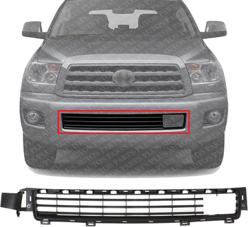 Front Bumper Center Grille Garnish Black Plastic Direct Replacement Compatible With 2008-2017 Toyota Sequoia TO1036132 527110C030