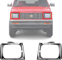 Set Of 2 Front Head Light Door Bezel Chrome Left Driver & Right Passenger Side Direct Replacement Compatible With 1982-1990 Chevrolet S10 Pickup GM2513121 GM2512121 15591586 15591585