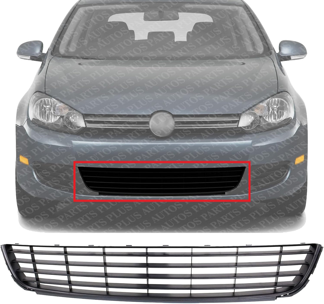 Front Bumper Grille Textured Plastic Direct Replacement Compatible With 2010-2014 Volkswagen Jetta/Golf VW1036139 1K9853677A9B9