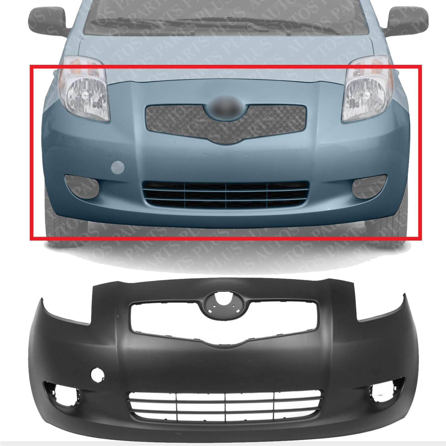 Front Bumper Cover Primed With Fog Light Holes Direct Replacement Compatible With 2007-2008 Toyota Yaris TO1000325 5211952925