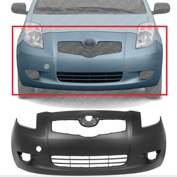 Front Bumper Cover Primed With Fog Light Holes Direct Replacement Compatible With 2007-2008 Toyota Yaris TO1000325 5211952925