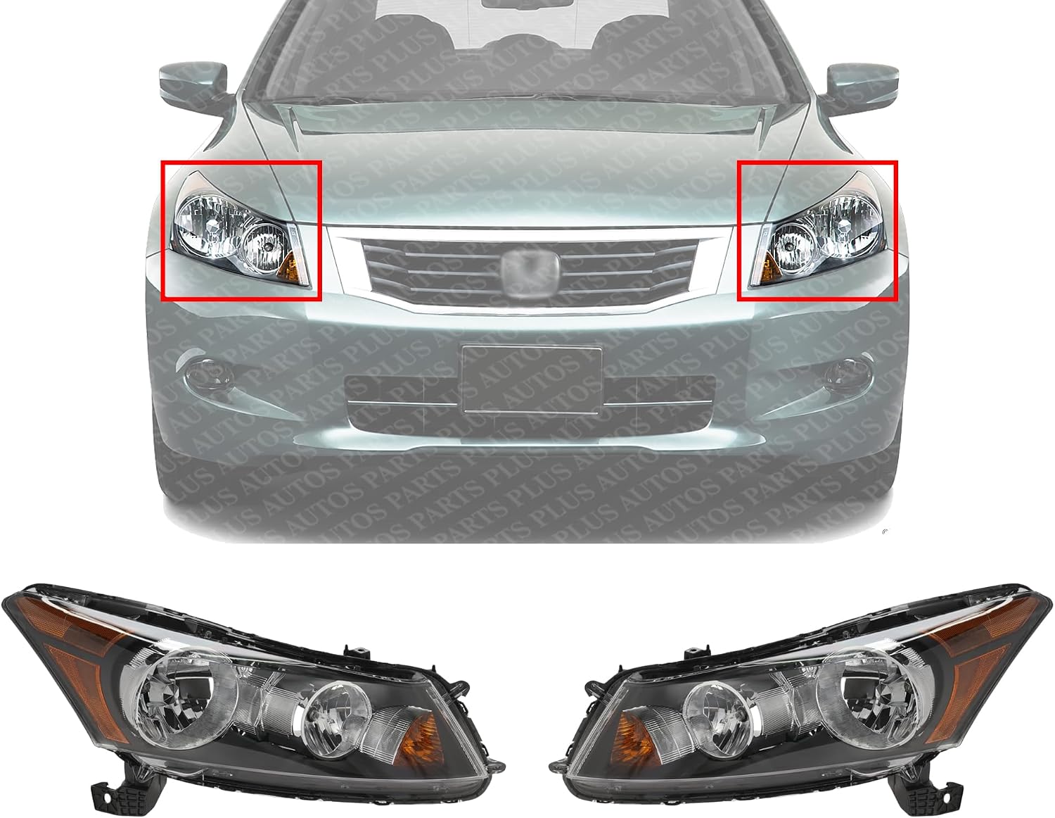 Set Of 2 Front Head Light Assembly Halogen Right Passenger & Left Driver Side Direct Replacement Compatible With 2008-2012 Honda Accord HO2502130 HO2503130 33150TA0A01 33100TA0A01