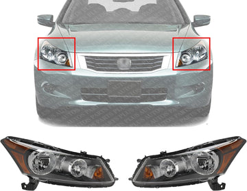 Set Of 2 Front Head Light Assembly Halogen Right Passenger & Left Driver Side Direct Replacement Compatible With 2008-2012 Honda Accord HO2502130 HO2503130 33150TA0A01 33100TA0A01