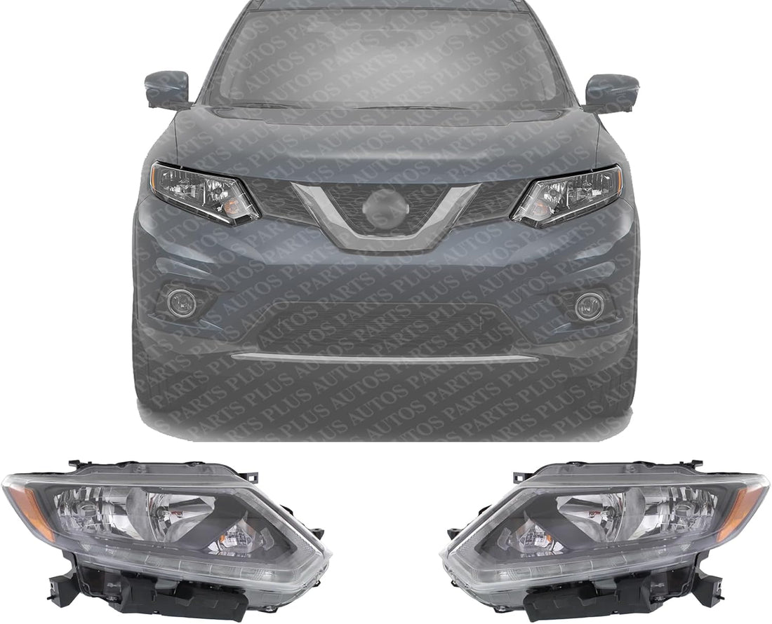 Set Of 2 Front Head Light Assembly Plastic Left Driver & Right Passenger Side Direct Replacement Compatible With 2014-2016 Nissan Rogue NI2503226 NI2502226 260104BA2A,260604BA2A