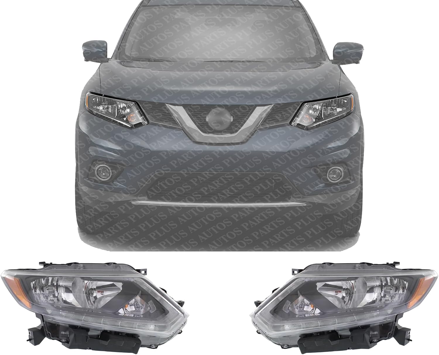 Set Of 2 Front Head Light Assembly Plastic Left Driver & Right Passenger Side Direct Replacement Compatible With 2014-2016 Nissan Rogue NI2503226 NI2502226 260104BA2A,260604BA2A
