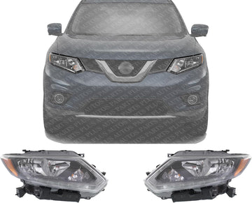Set Of 2 Front Head Light Assembly Plastic Left Driver & Right Passenger Side Direct Replacement Compatible With 2014-2016 Nissan Rogue NI2503226 NI2502226 260104BA2A,260604BA2A