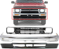 Front Bumper Chrome Steel + Lower Valance Primed + Grille Direct Replacement Compatible With 1992-1995 Toyota Pickup 2WD TO1002102 TO1200128 TO1095104 5210135070 5311135070 5391135010