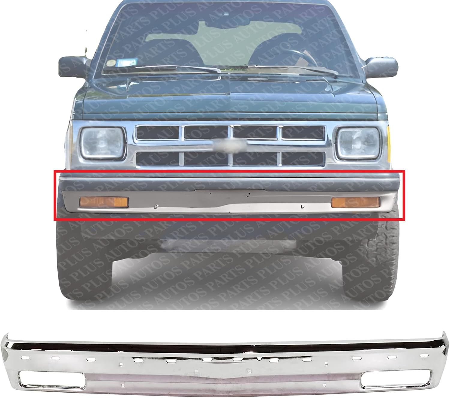 Front Bumper Face Bar Chrome Steel With Molding Holes Direct Replacement Compatible With 1991-1994 Chevrolet S10 / Blazer / 1991 GMC S15 Jimmy / 1991-1993 GMC Sonoma GM1002173