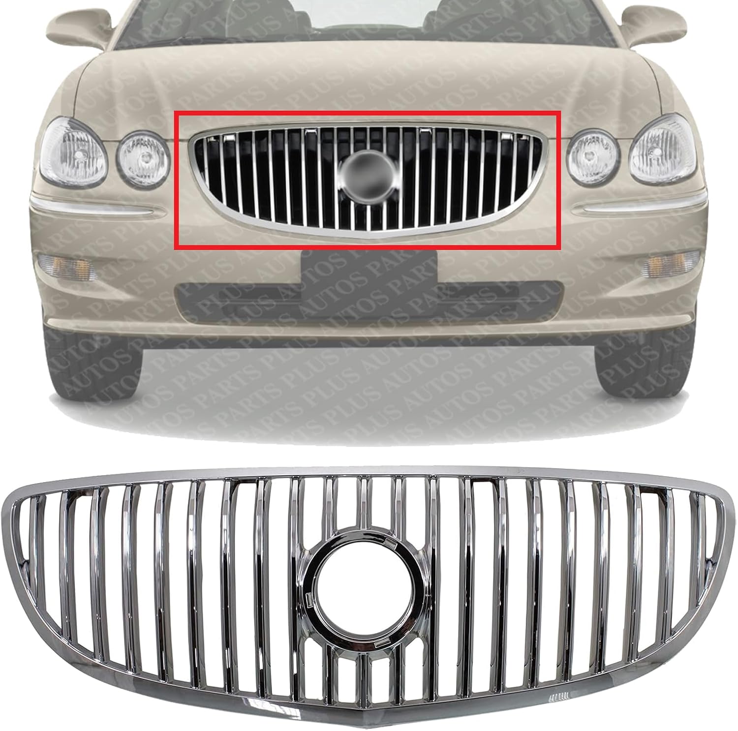 Front Grille Chrome Shell And Insert Plastic Direct Replacement Compatible With 2008-2009 Buick Allure/LaCrosse GM1200618 15889923