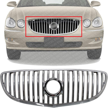 Front Grille Chrome Shell And Insert Plastic Direct Replacement Compatible With 2008-2009 Buick Allure/LaCrosse GM1200618 15889923