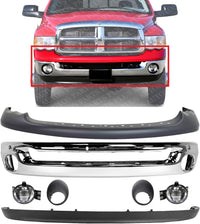 Front Bumper Steel + Upper Cover + Lower Valance Air Dam + Moldings + Fog Lamps Left & Right Side Direct Replacement Compatible With 2002-2005 Dodge Ram 1500/2003-2005 2500 3500