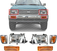 Front Head Lights Assembly + Corner + Signal Lamps Plastic Left Driver & Right Passenger Side Direct Replacement Compatible With 1993-1998 Toyota T100 TO2530118 TO2531118