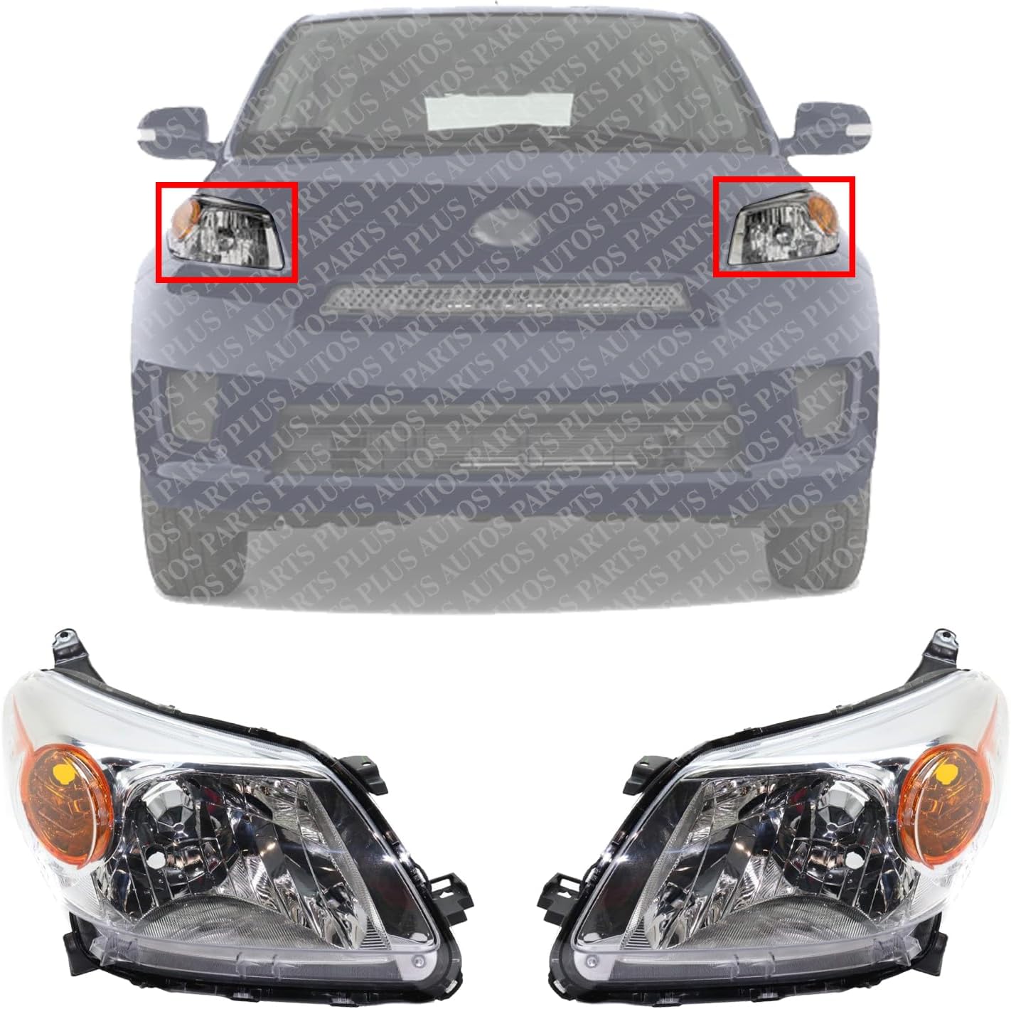 Set Of 2 Front Head Light Assembly Left Driver & Right Passenger Side Direct Replacement Compatible With 2008-2012 Scion xD SC2502103C SC2503103C 8113052890 8117052880