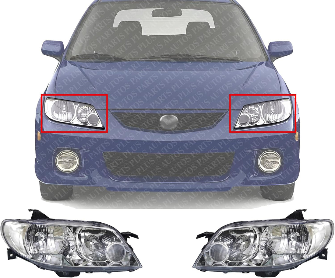 Set Of 2 Front Head Light Plastic Lens And Housing Left Driver & Right Passenger Side Direct Replacement Compatible With 2002-2003 Mazda Protege5 MA2518106 MA2519106