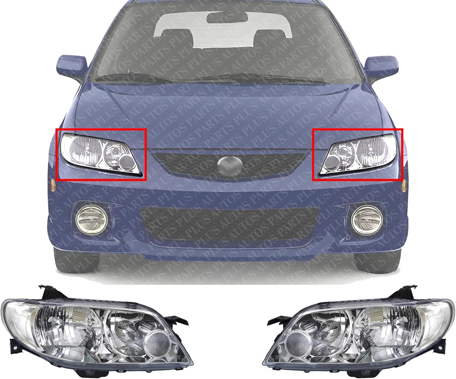 Set Of 2 Front Head Light Plastic Lens And Housing Left Driver & Right Passenger Side Direct Replacement Compatible With 2002-2003 Mazda Protege5 MA2518106 MA2519106