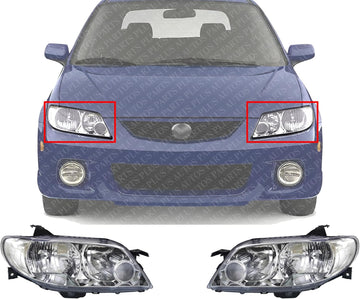 Set Of 2 Front Head Light Plastic Lens And Housing Left Driver & Right Passenger Side Direct Replacement Compatible With 2002-2003 Mazda Protege5 MA2518106 MA2519106