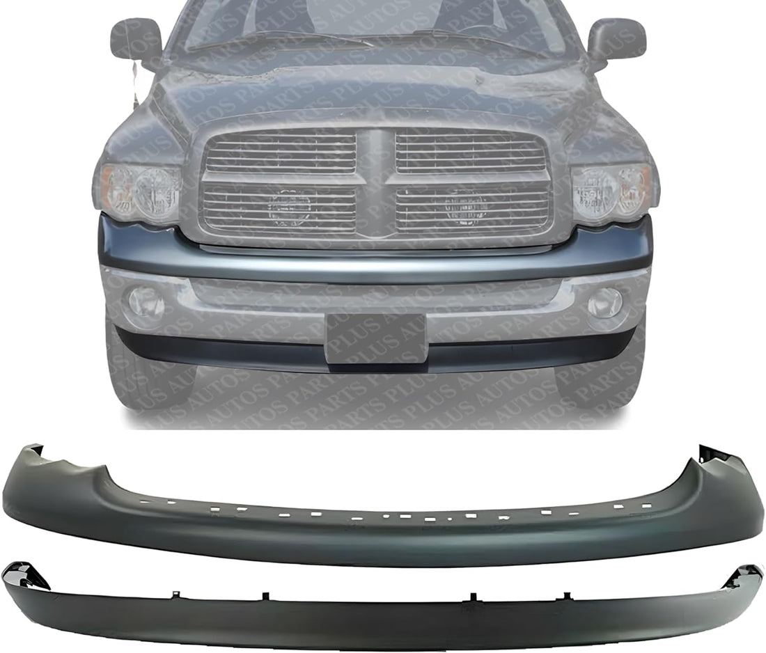 Front Bumper Upper Cover Primed + Lower Valance Air Dam Textured Direct Replacement Compatible With 2002-2005 Dodge Ram 1500 2500 3500 CH1000338 CH1090125 55077337AD 55077337AB