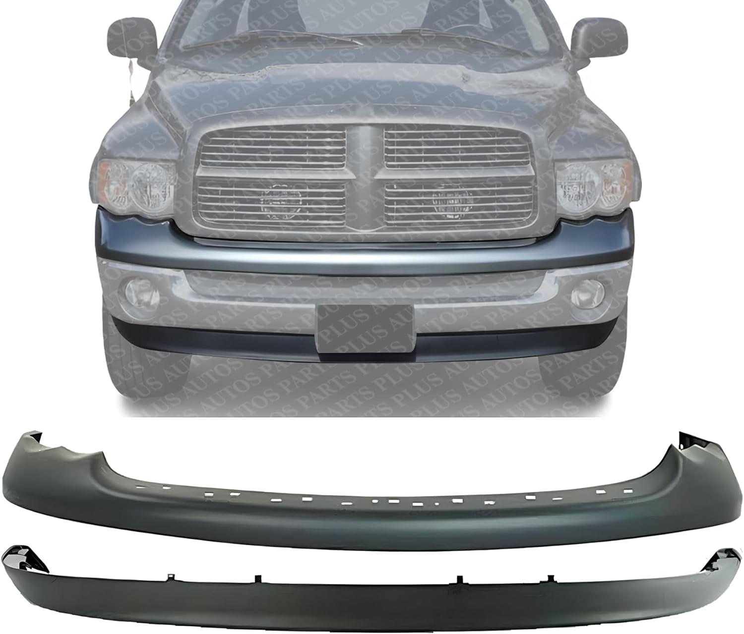 Front Bumper Upper Cover Primed + Lower Valance Air Dam Textured Direct Replacement Compatible With 2002-2005 Dodge Ram 1500 2500 3500 CH1000338 CH1090125 55077337AD 55077337AB