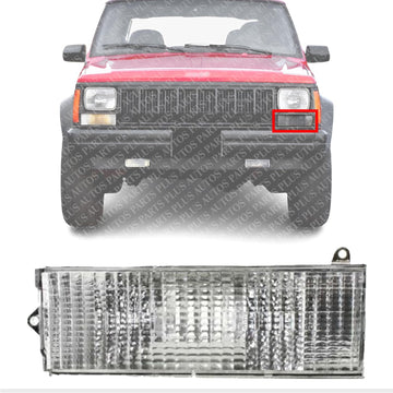 Front Turn Signal Light Lens and Housing Below Headlamp Left Driver Side Direct Replacement Compatible With 1886-1896 Jeep Cherokee / 1987-1988 Comanche CH2530101 56000099