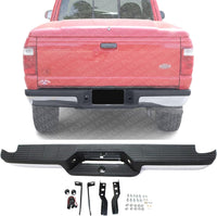 Step Bumper Assembly Chrome Steel With Pads Fleetside Direct Replacement Compatible With 1993-2011 Ford Ranger FO1102306 4L5Z17906AA-PFM