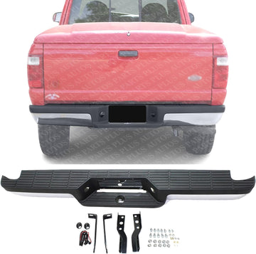 Step Bumper Assembly Chrome Steel With Pads Fleetside Direct Replacement Compatible With 1993-2011 Ford Ranger FO1102306 4L5Z17906AA-PFM