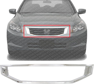 Front Grille Molding Chrome Direct Replacement Compatible With 2008-2010 Honda Accord HO1210123 71122TE0A01