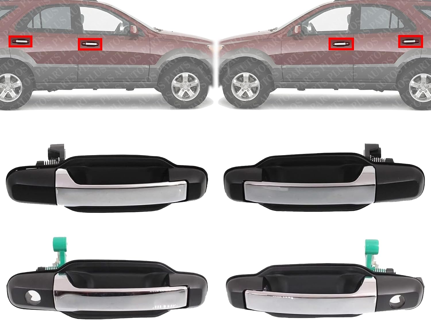 Front & Rear Exterior Door Handle Primed Bezel with Chrome Lever Left and Right Side Direct Replacement Compatible with Kia Sorento 2003-2009 KI1521112 KI1520112 KI1311112 KI1310112