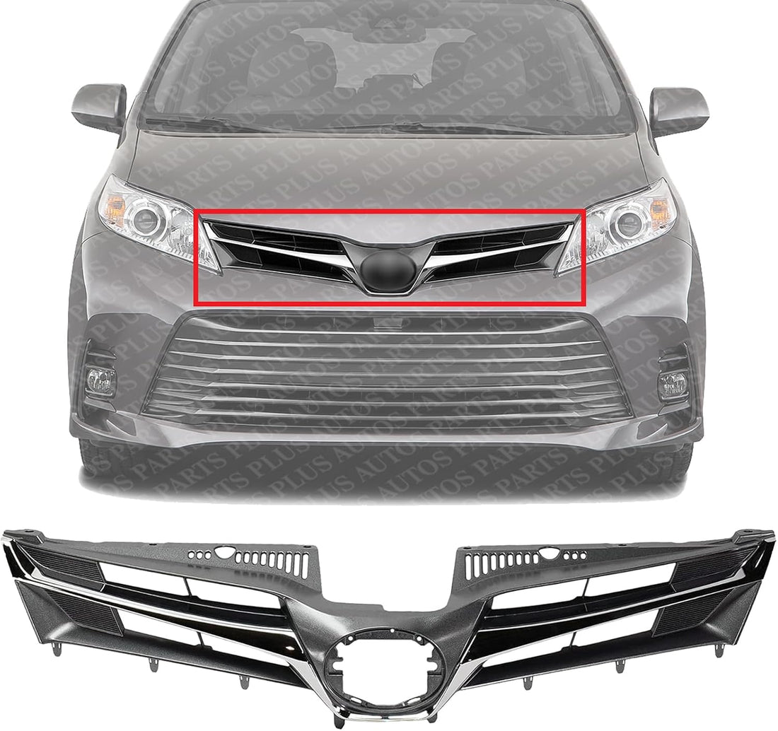 Front Grille Assembly Chrome Shell With Painted Dark Gray Insert Plastic Direct Replacement Compatible With 2018-2020 Toyota Sienna TO1200430 5310108170