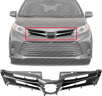 Front Grille Assembly Chrome Shell With Painted Dark Gray Insert Plastic Direct Replacement Compatible With 2018-2020 Toyota Sienna TO1200430 5310108170