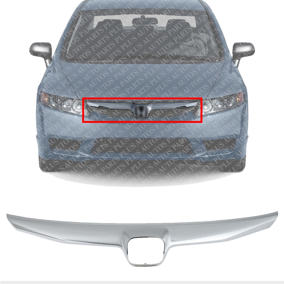 Front Grille Upper Molding Chrome Direct Replacement Compatible With 2009-2011 Honda Civic HO1210127 71122SNAA50