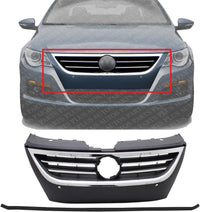 Front Grille Primed Shell And Insert With Chrome Molding Plastic Direct Replacement Compatible Wit 2009-2012 Volkswagen CC / 2009-2010 Passat CC VW1200145 3C8853651QGRU