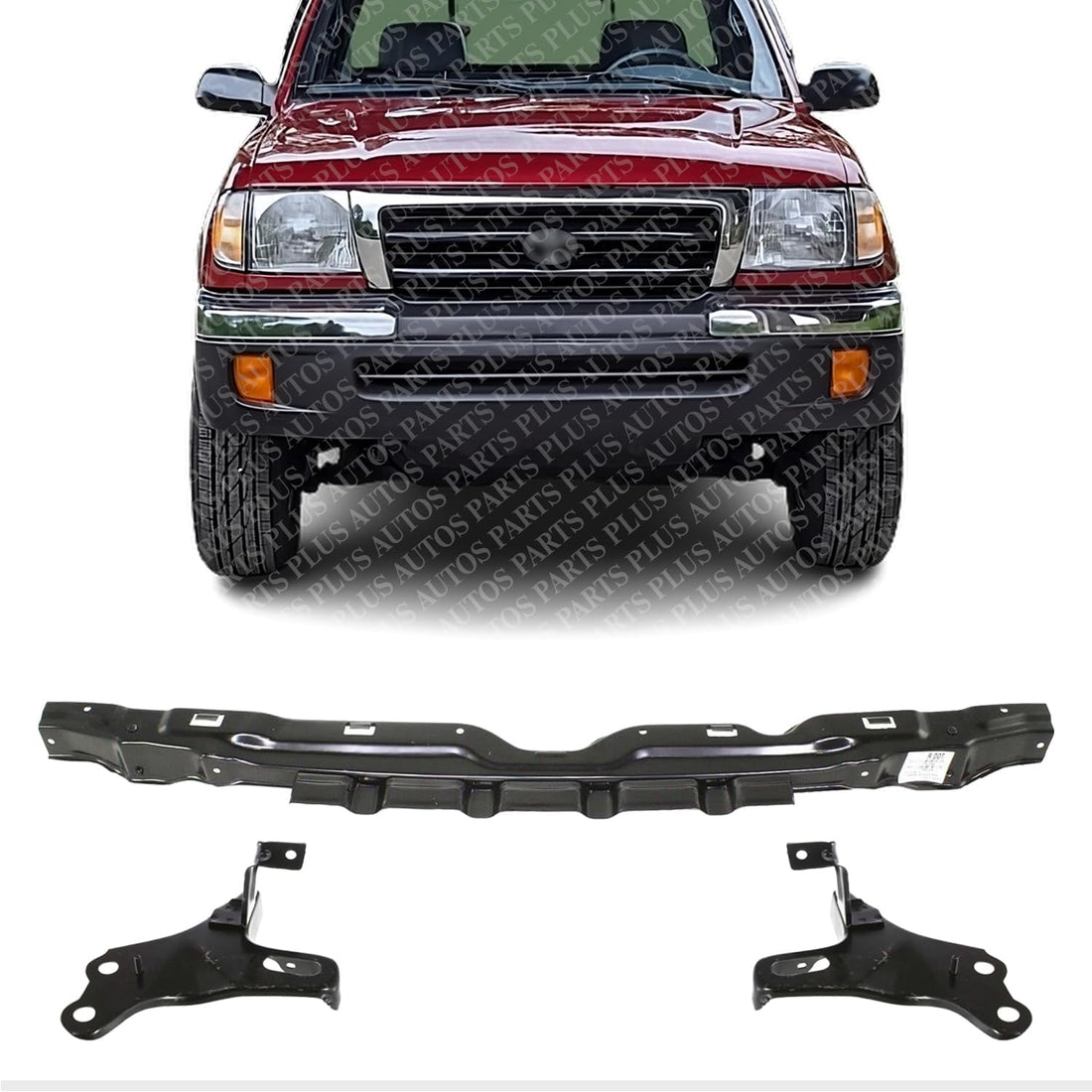 Front Bumper Reinforcement + Bracket Left Driver & Right Passenger Side Direct Replacement Compatible With 1998-2000 Toyota Tacoma TO1025104 TO1066129 TO1067129 5250604020 5201204050