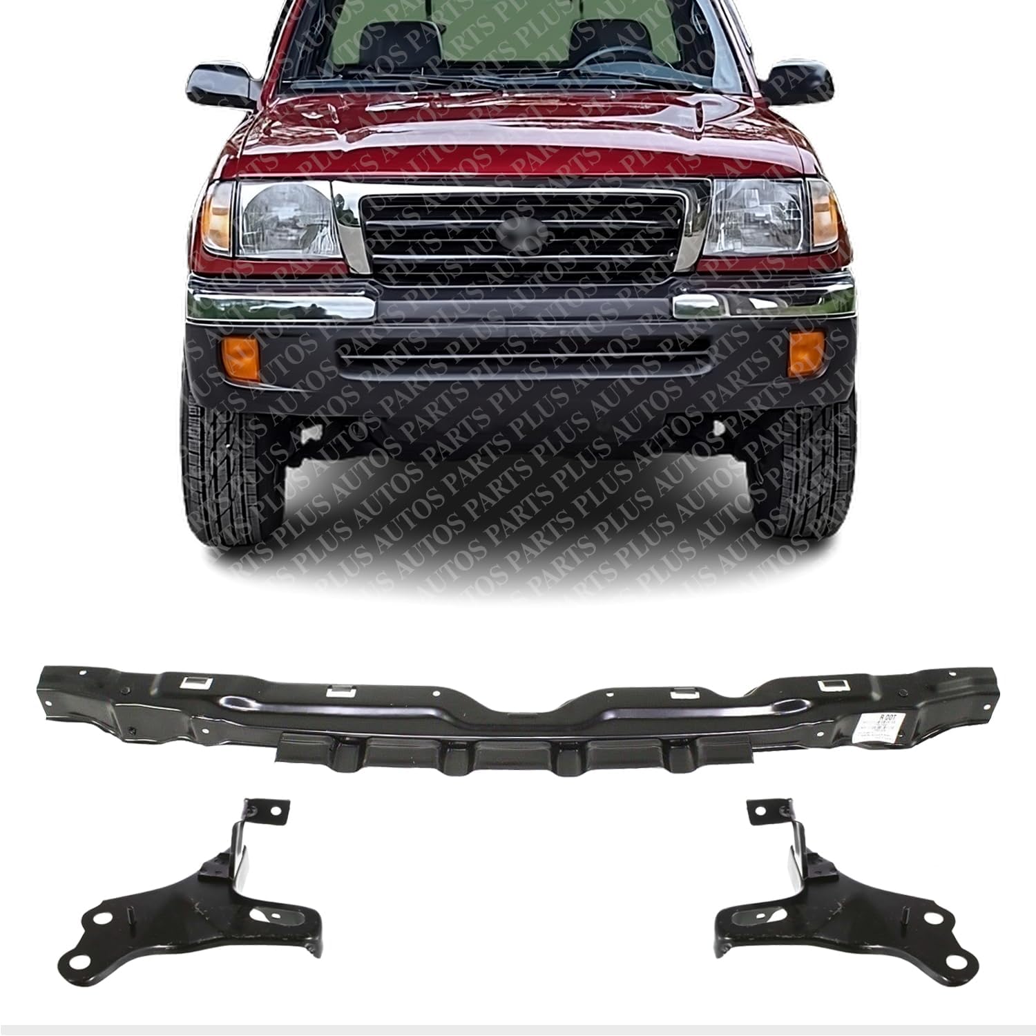 Front Bumper Reinforcement + Bracket Left Driver & Right Passenger Side Direct Replacement Compatible With 1998-2000 Toyota Tacoma TO1025104 TO1066129 TO1067129 5250604020 5201204050