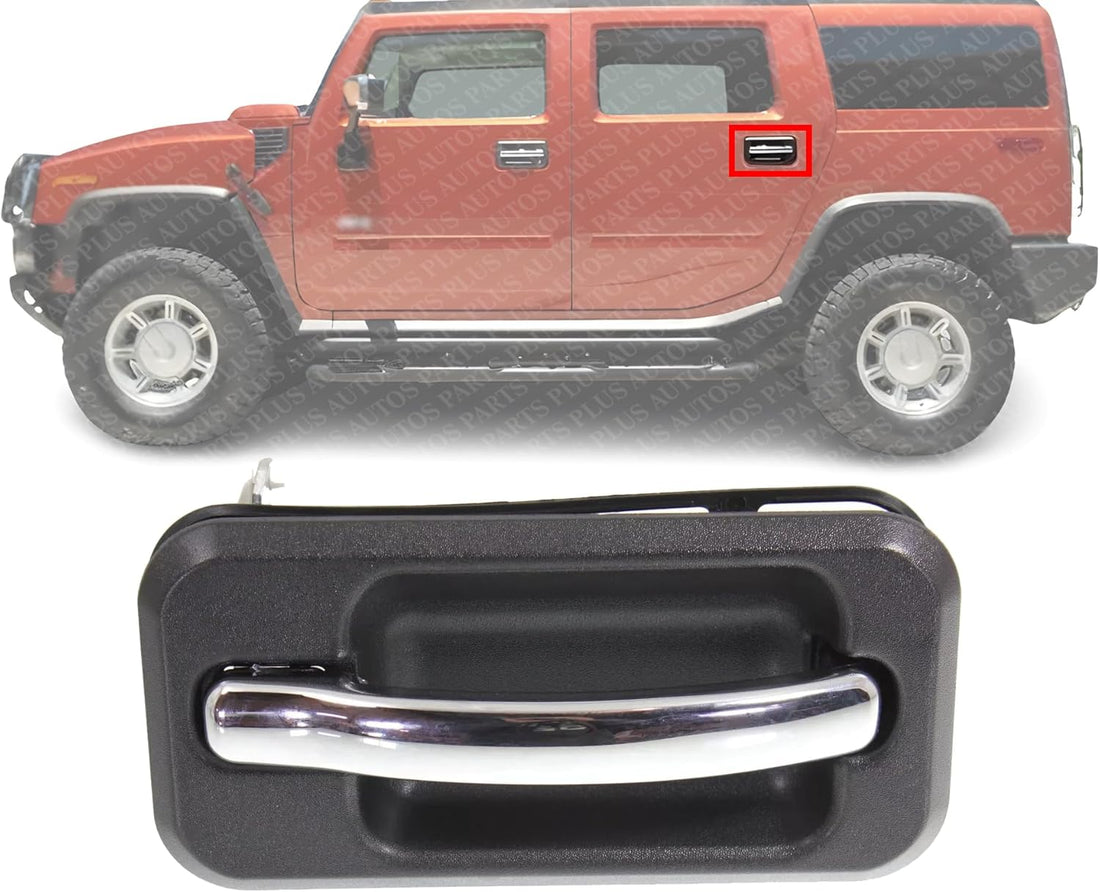 Rear Door Handle Black Bezel with Chrome Lever Left Driver Side Direct Replacement Compatible with 2003-2009 Hummer H2 HU1520101 25845864