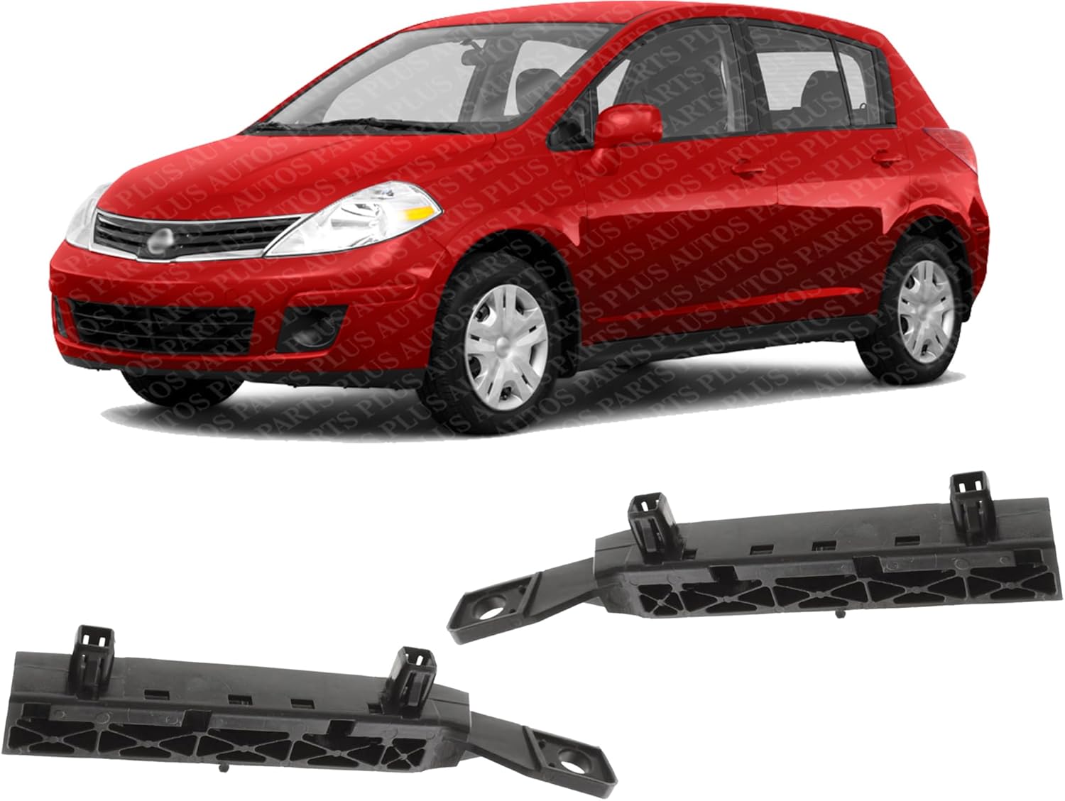 Set Of 2 Front Bumper Bracket Plastic Left Driver & Right Passenger Side Direct Replacement Compatible With 2007-2012 Nissan Versa NI1063100 NI1062100 62224EM30A 62225EM30A