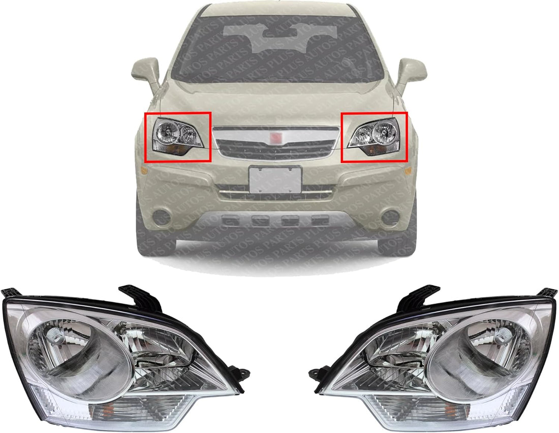 Set Of 2 Front Head Light Composite Assembly Right Passenger & Left Driver Side Direct Replacement Compatible With 2008-2010 Saturn VUE / 2012-2014 Chevrolet Captiva Sport GM2502306