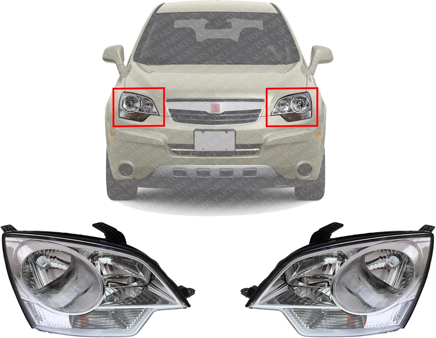 Set Of 2 Front Head Light Composite Assembly Right Passenger & Left Driver Side Direct Replacement Compatible With 2008-2010 Saturn VUE / 2012-2014 Chevrolet Captiva Sport GM2502306
