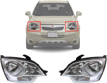 Set Of 2 Front Head Light Composite Assembly Right Passenger & Left Driver Side Direct Replacement Compatible With 2008-2010 Saturn VUE / 2012-2014 Chevrolet Captiva Sport GM2502306