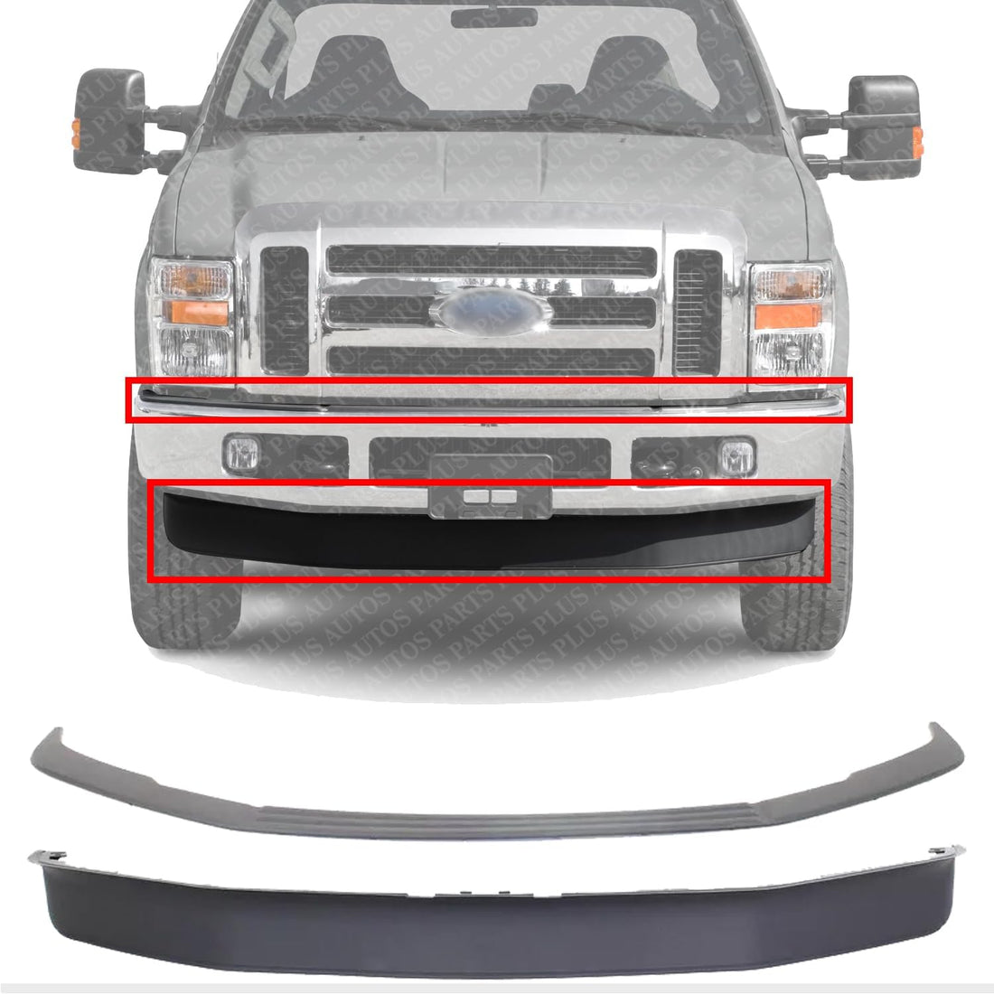Front Bumper Molding Textured + Lower Valance Spoiler Direct Replacement Compatible with 2008-2010 Ford F-Series Super Duty FO1093116 FO1044103 8C3Z17K833AA 8C3Z17626B