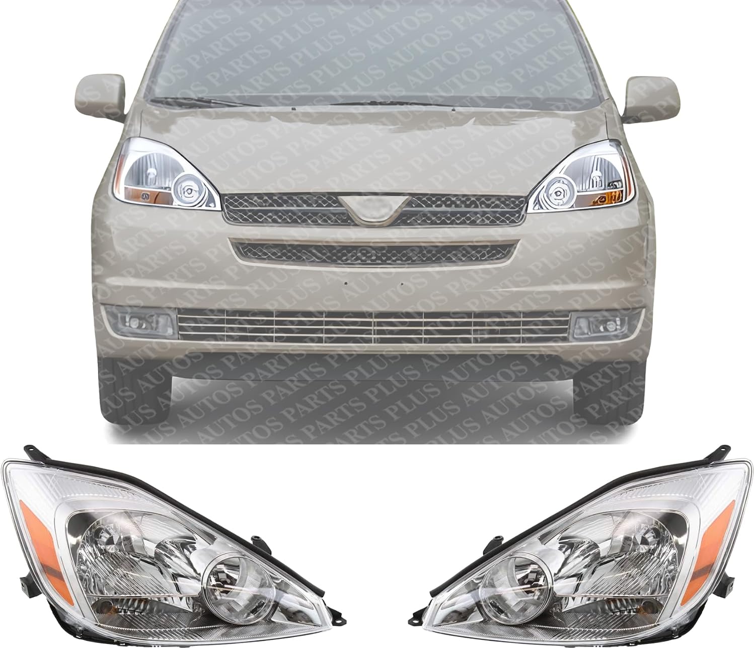 Set Of 2 Front Head Light Assembly Plastic Left Driver & Right Passenger Side Direct Replacement Compatible With 2004-2005 Toyota Sienna TO2502150 TO2503150 81150AE010 81110AE010
