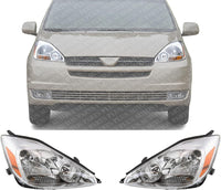 Set Of 2 Front Head Light Assembly Plastic Left Driver & Right Passenger Side Direct Replacement Compatible With 2004-2005 Toyota Sienna TO2502150 TO2503150 81150AE010 81110AE010
