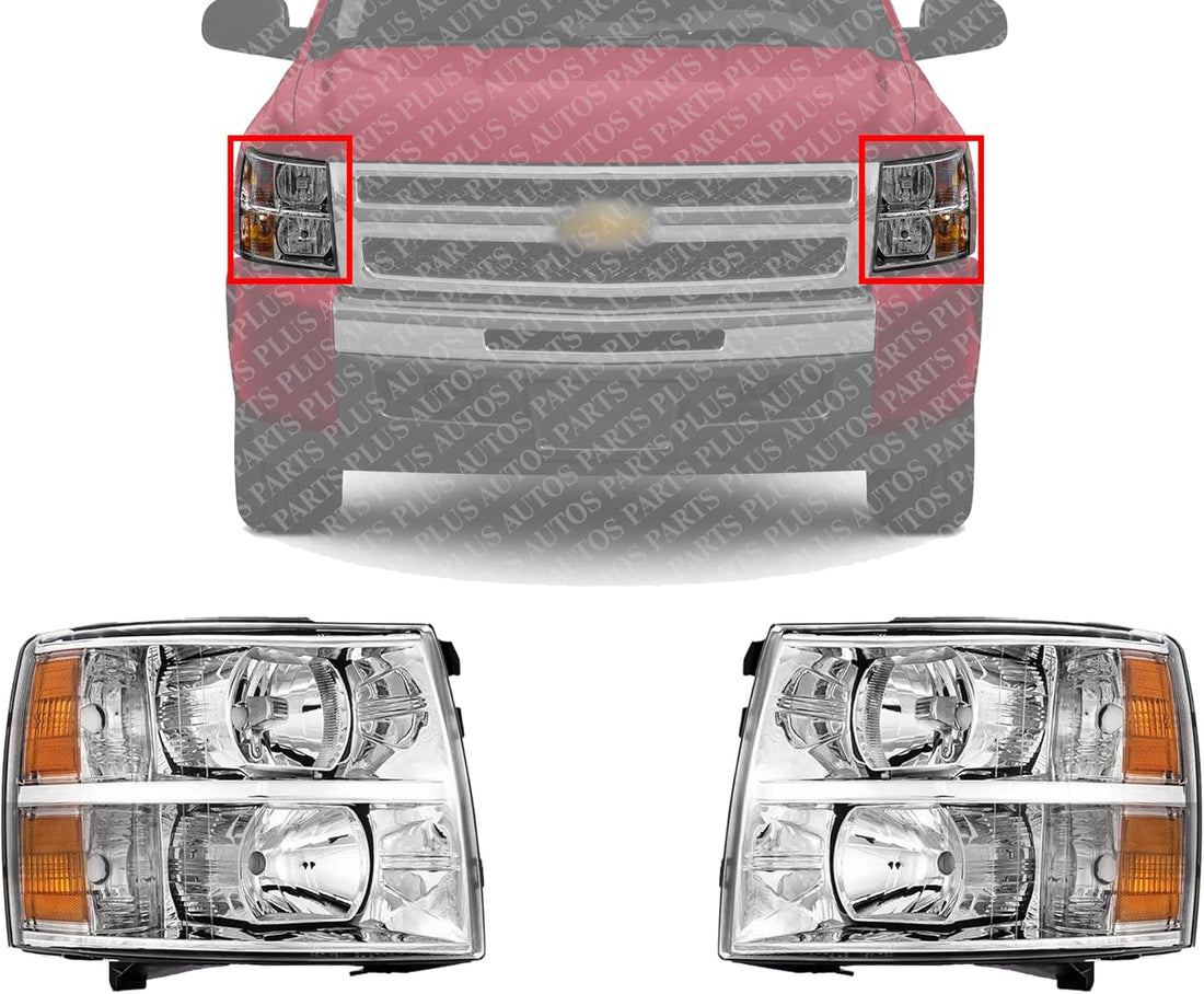 Set Of 2 Front Head Light Assembly Left Driver & Right Passenger Side Direct Replacement Compatible With 2007-2013 Chevrolet Silverado 1500/2007-2014 2500 3500HD GM2503280 GM2502280