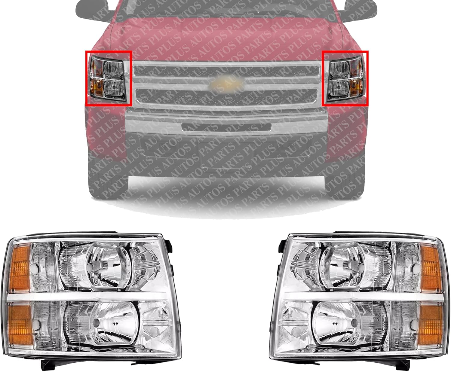 Set Of 2 Front Head Light Assembly Left Driver & Right Passenger Side Direct Replacement Compatible With 2007-2013 Chevrolet Silverado 1500/2007-2014 2500 3500HD GM2503280 GM2502280